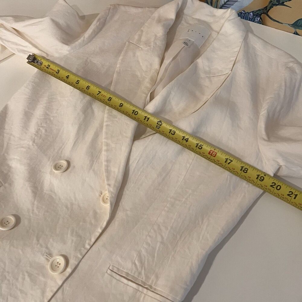 Leith Cream Linen BlendDouble Breasted Blazer Size L Preppy Office Academia Chic - Picture 5 of 6